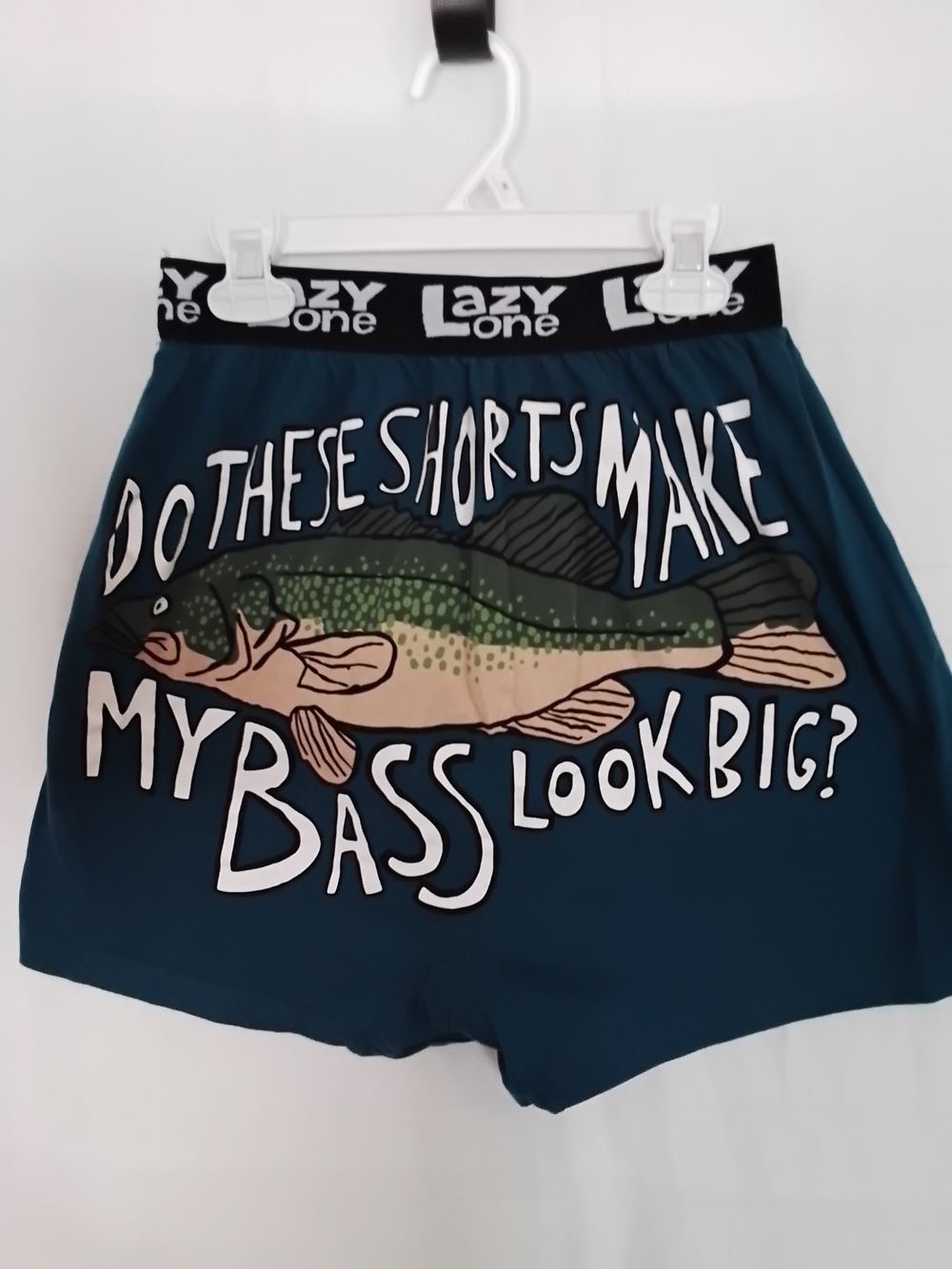 Novelty Fishing Graphic Shorts — Teal with Multicolor Bass Print